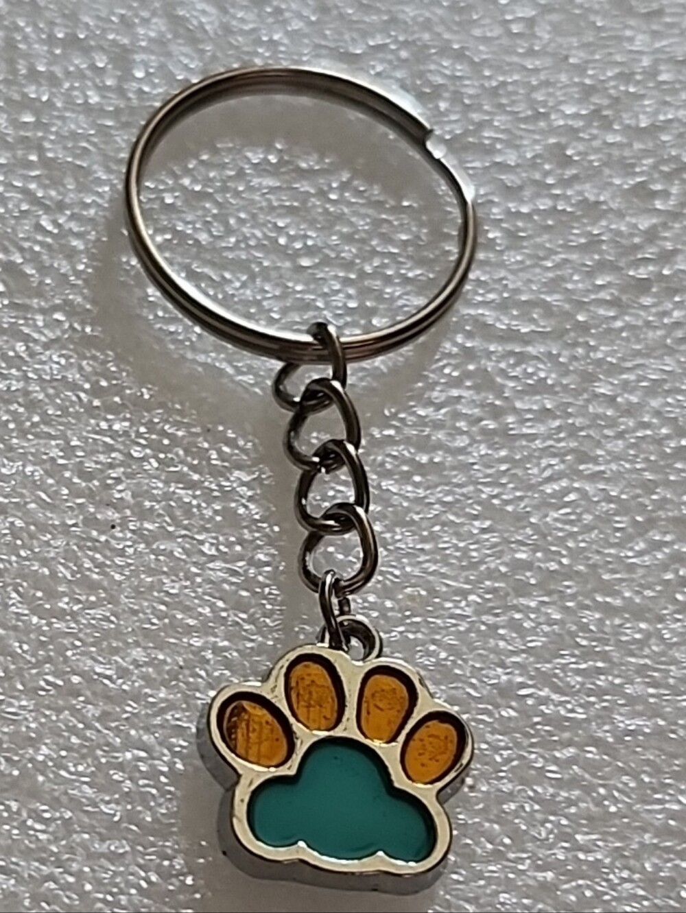 Hand Crafted Teal and Gold Paw Print Keychain